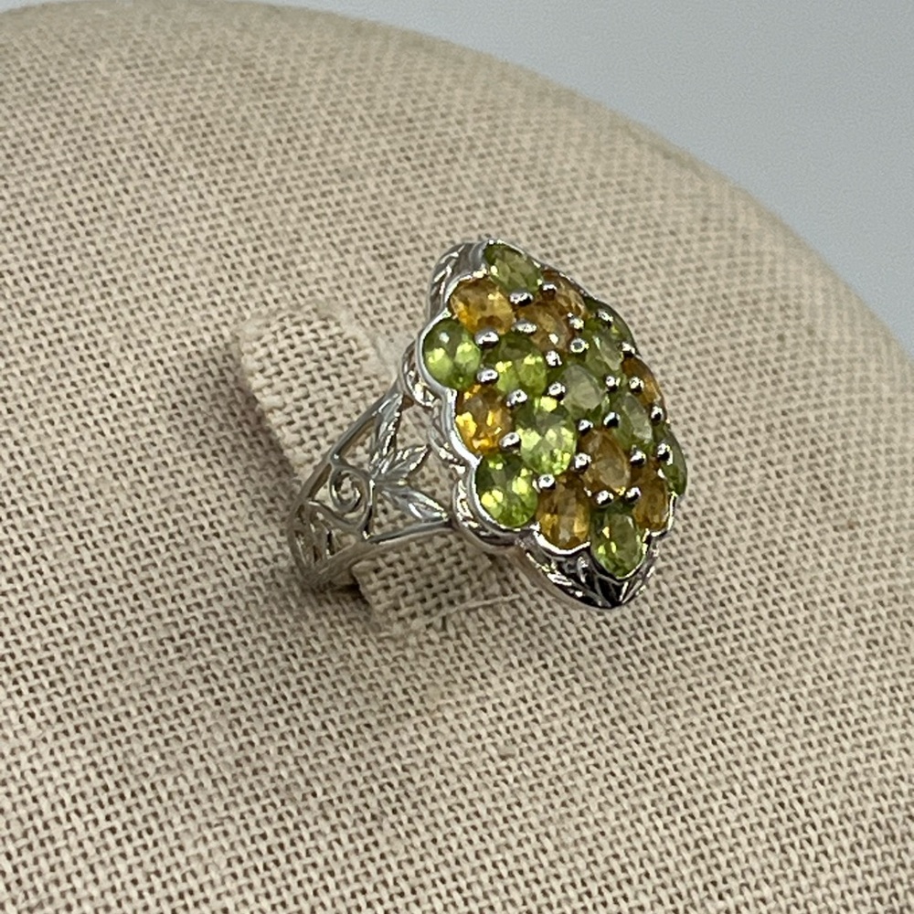 Vintage 925 Sterling Silver Ring with Vibrant Green & Yellow Gemstones - Picture 2 of 16